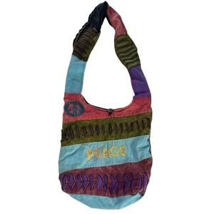 KPC Hobo Peace Crossbody Boho Hippie‎ Sling Bag Multi Color Cotton